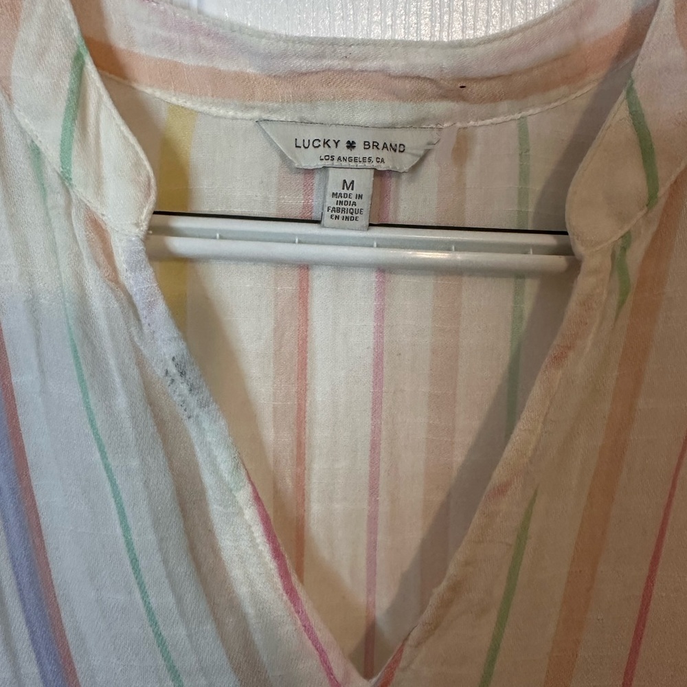 Lucky Brand Pastel Striped V-Neck Top - Picture 2 of 6